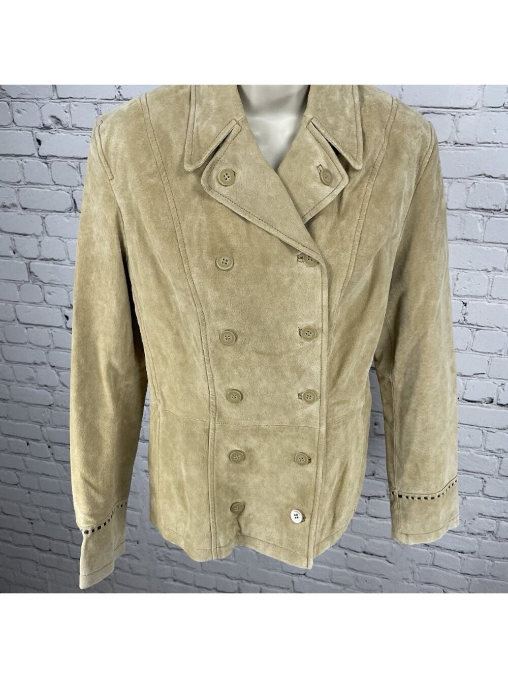 Colebrook Tan Genuine Suede Double Breasted Lined Collared Jacket Size Small S
